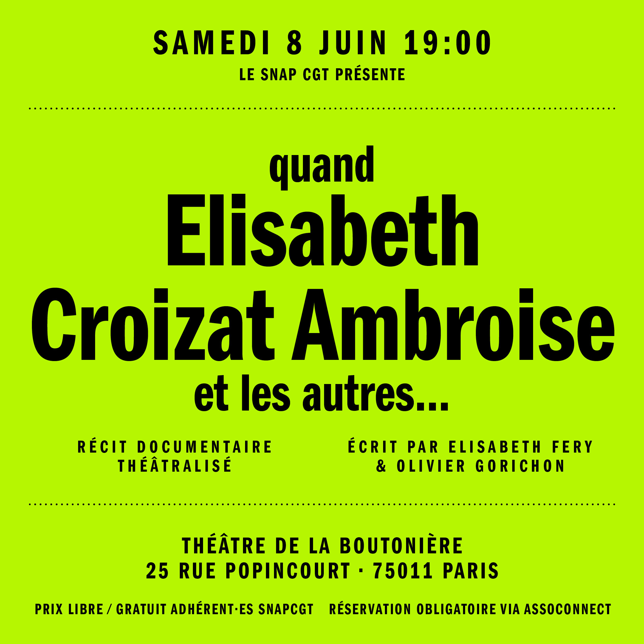 le 08 Juin - 18h30 - Paris 11e - Théâtre de la Boutonnière - Réservation
